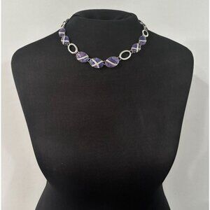 Napier Sweet Abalone Collar Necklace Purple & Silver Oval Link Adjustable
